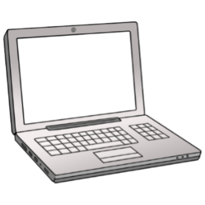 Laptop mit Lautsprecherleiste als Symbol für barrierefreie Computer.