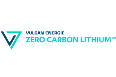 Logo Vulcan Energie Ressourcen GmbH in dunkelblauer und türkisfarbener Schrift mit zwei ineinandergreifenden Vs.
